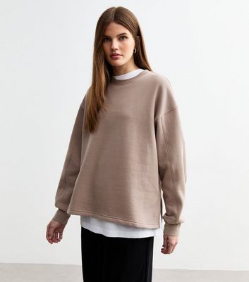 Light Brown Side Slit Oversized Sweatshirt | New Look