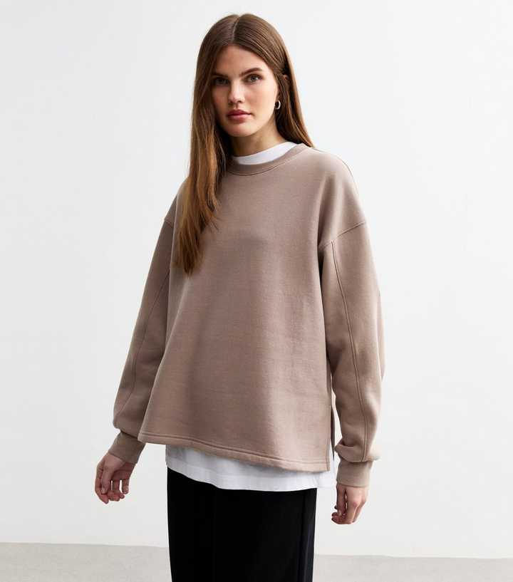 Light Brown Side Slit Oversized Sweatshirt
