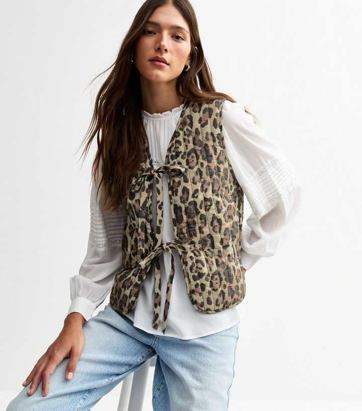 Brown Leopard Print Quilted Waistcoat
