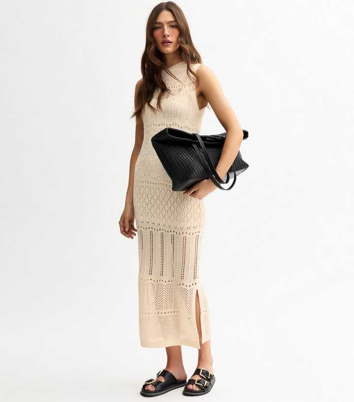 Cream Open Knit Maxi Dress