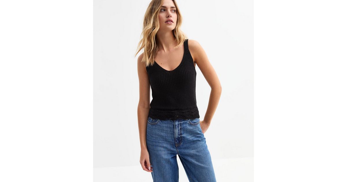 Black V-Neck Knitted Vest | New Look