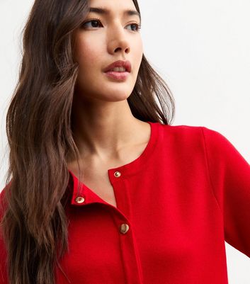 Red Compact Knit Short Sleeve Cardigan | New Look