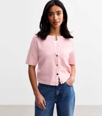 Petite Pink Short Sleeve Cardigan 