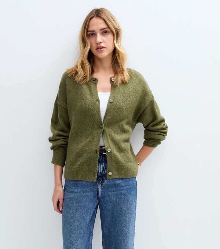 Khaki Crew Neck Cardigan