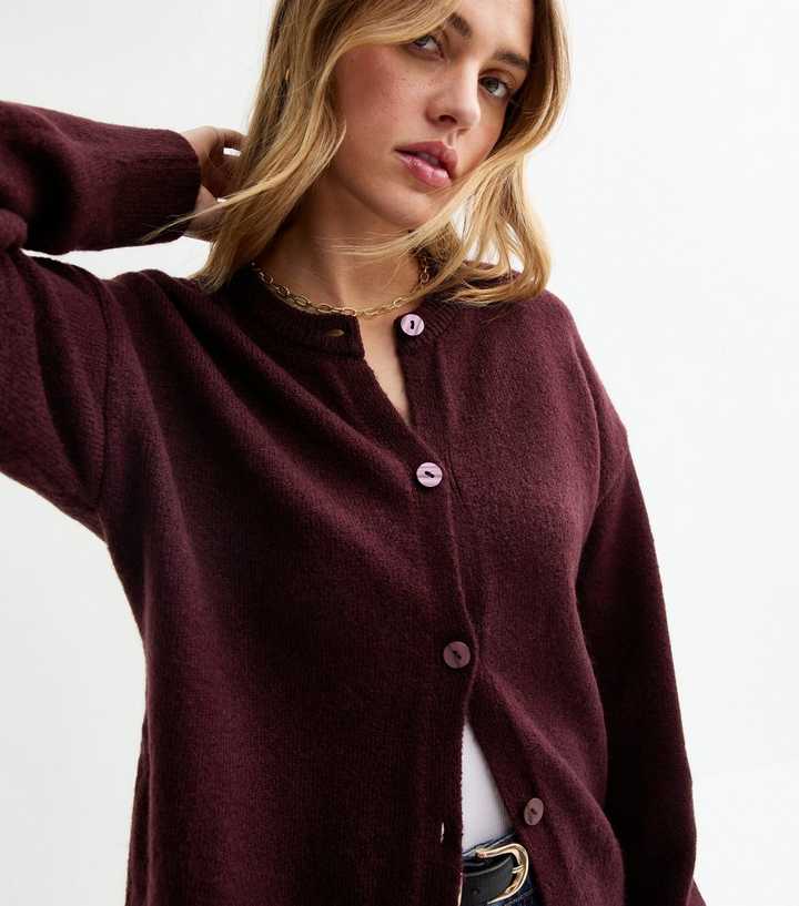 Burgundy Crew Neck Cardigan