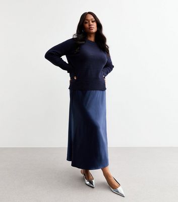 Mid length satin skirts navy best sale