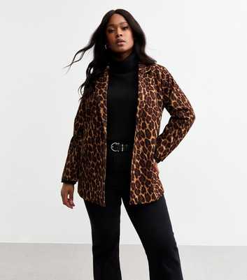 Curves Brown Leopard Print Blazer