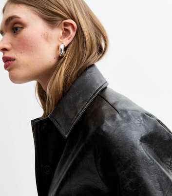 Black Button Up Faux Leather Jacket
