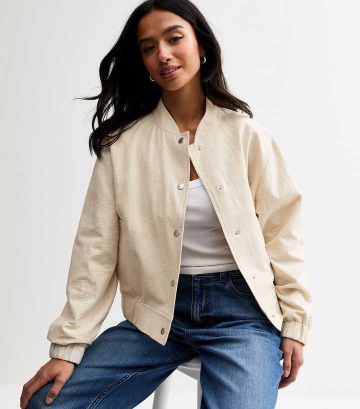 Petite Stone Textured Long Sleeve Bomber Jacket
