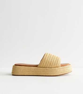 Cream Raffia And Faux Leather Platform Mules