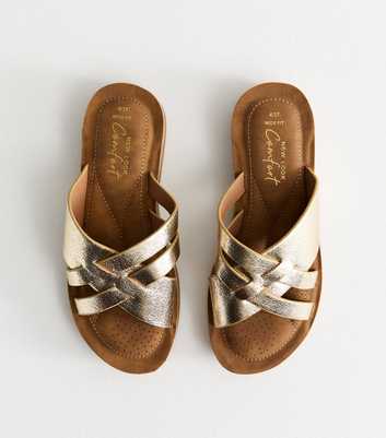 Wide Fit Gold Faux Leather Woven Strap Sandals