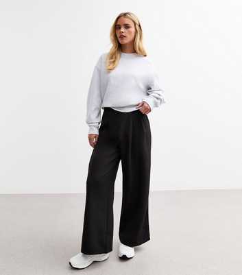 Petite Black Pleated Wide Leg Tailored Trousers