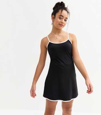 Girls Black Piped Trim Mini Dress