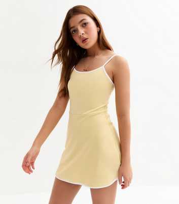 Girls Light Yellow Piped Trim Mini Dress