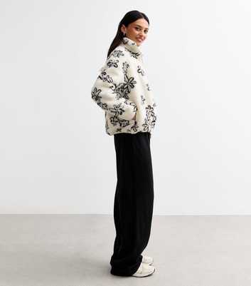 White Daisy Print Borg Jacket