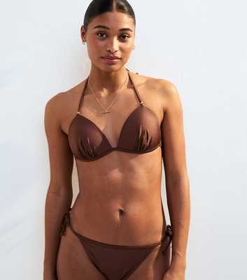 Dark Brown Halterneck Triangle Bikini Top