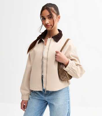 Girls Off White Oversized Contrast Collar Jacket