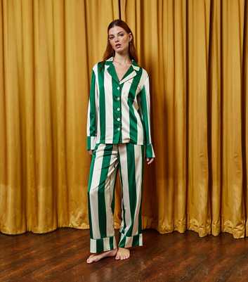 The Night Store Green Striped Shirt and Trouser Pyjama Set