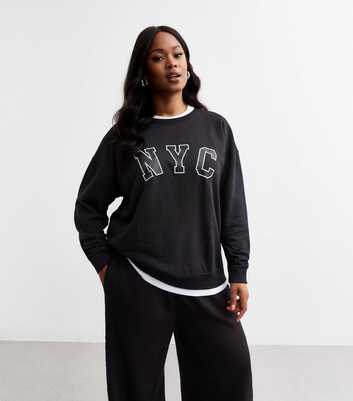 Curves Black NYC Slogan Cotton Jersey Sweatshirt