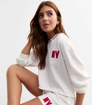 Girls White NY Appliqué Jersey Cropped Sweatshirt