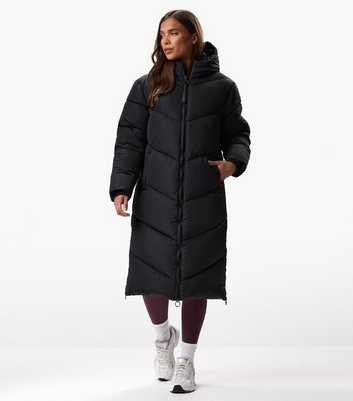 Gym King Black Chevron Longline Puffer Coat