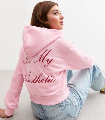 Girls Pink It s My Aesthetic Slogan Zip Up Hoodie