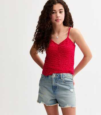 Girls Blue Distressed Denim Shorts