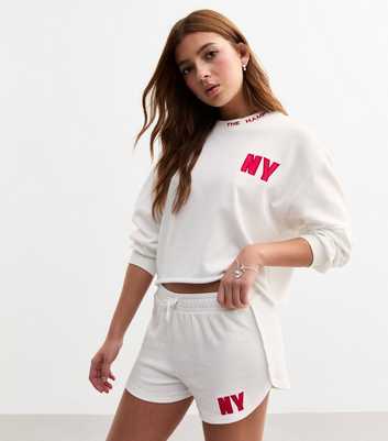 Girls White NY Embroidered Jersey Shorts