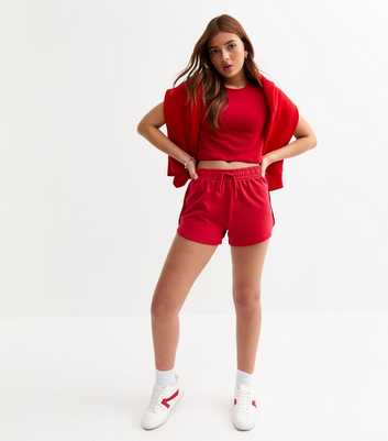 Girls Red Jersey Runner Shorts