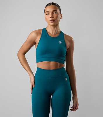 Gym King Turquoise Logo Print Racerback Cropped Top