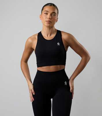 Gym King Black Logo Print Racerback Cropped Top