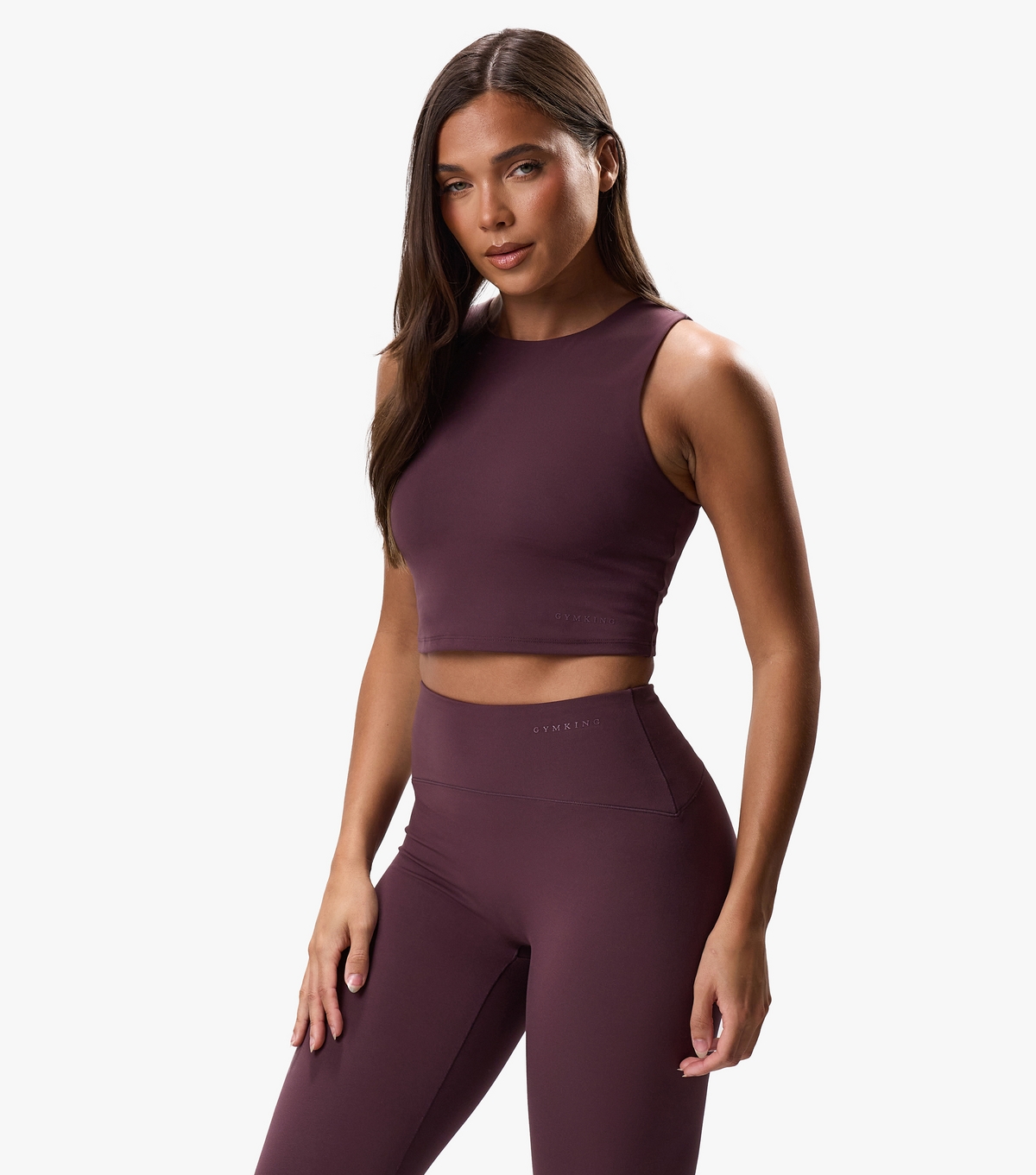 Women's Burgundy Crop Tank Top Gym King New Look