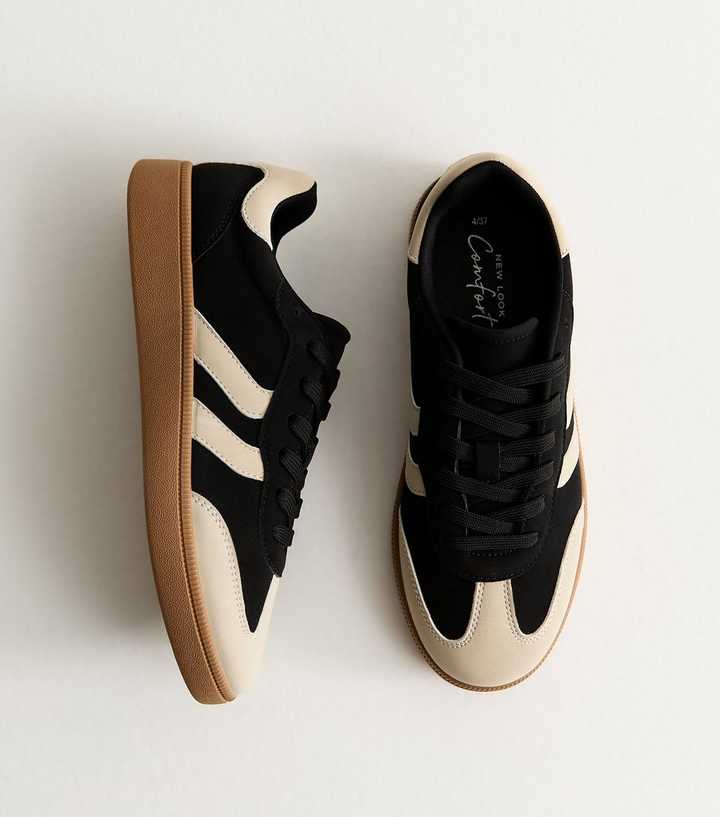 Black Contrast Cream Faux Suede Gum Sole Trainer