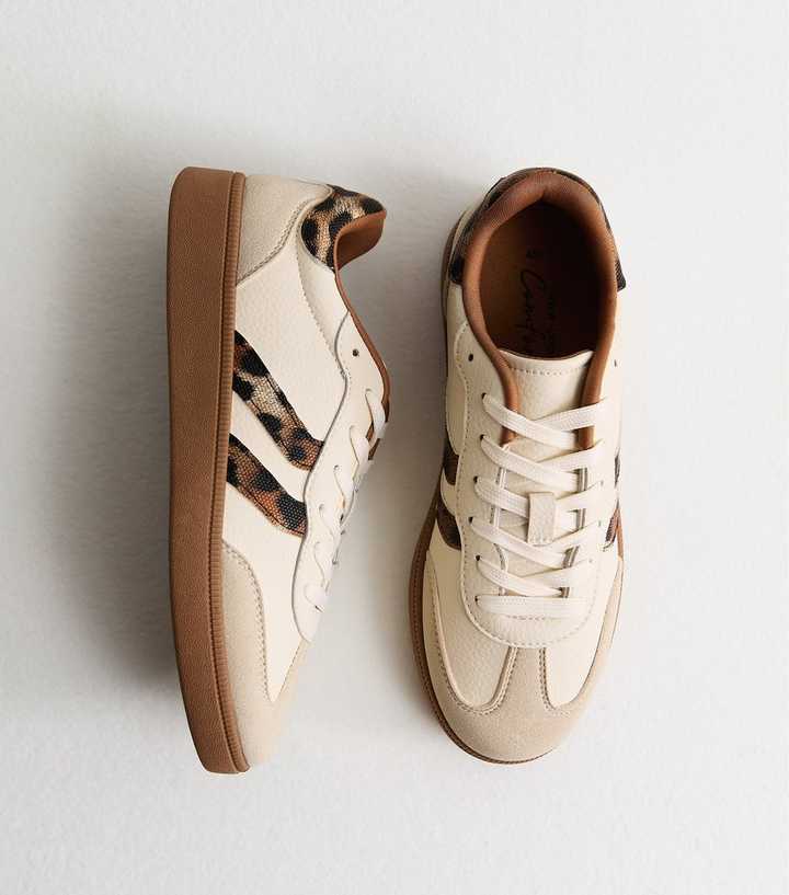 Stone Panelled Faux Suede Leopard Trim Trainers