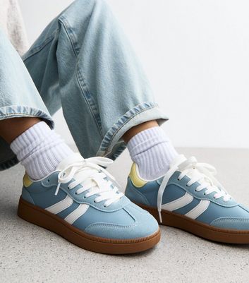 Blue Panelled Faux Suede Contrast Trim Trainers | New Look
