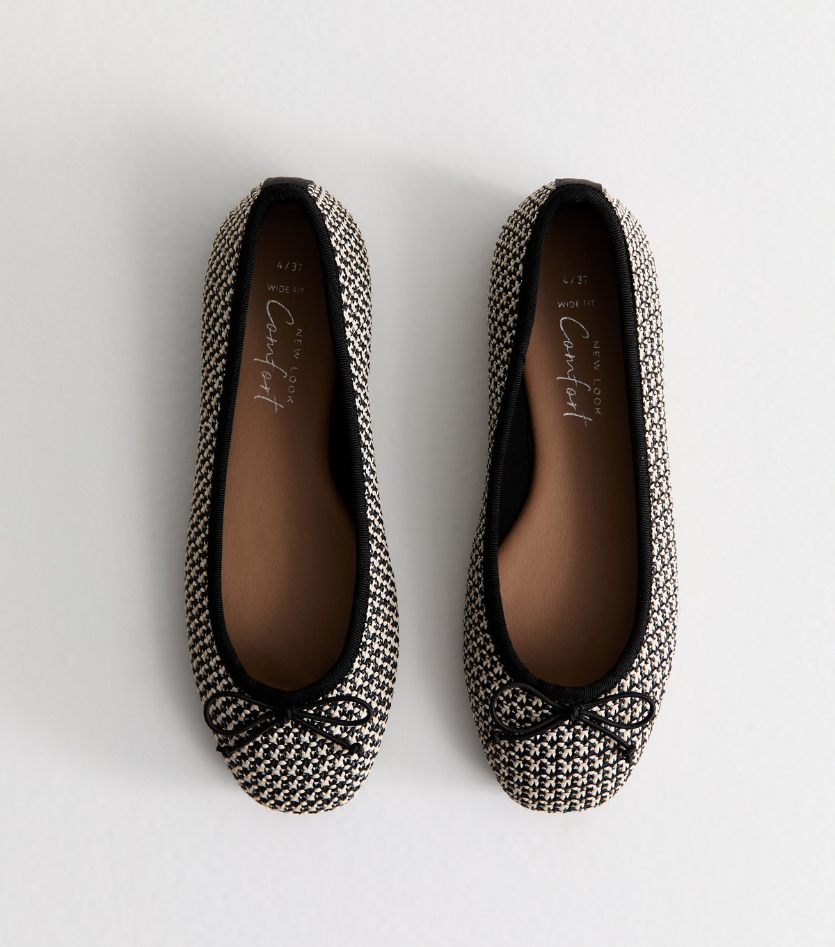 Women's Wide Fit Black Raffia Look Bow Detail Ballerina Pumps New Look