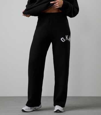 Gym King Black Knit Logo Straight Leg Trousers