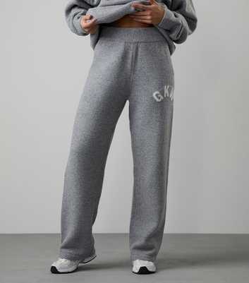 Gym King Grey Knit Logo Straight Leg Trousers