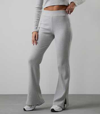 Gym King Grey Split Hem Ribbed Flared Trousers