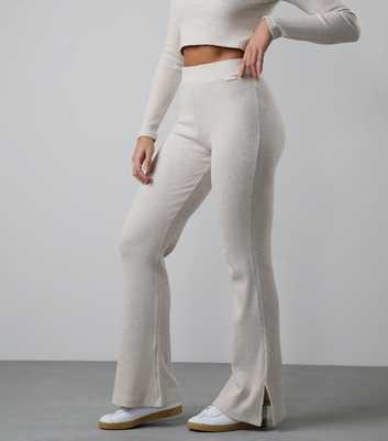 Gym King Cream Split Hem Ribbed Flared Trousers