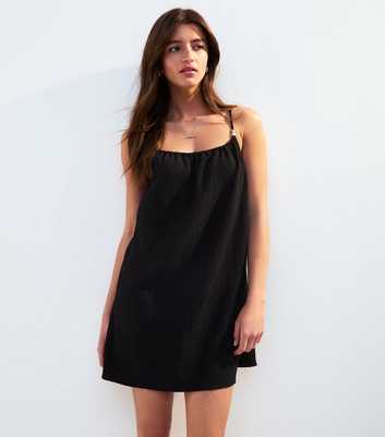 Black Textured Beaded Strap Beach Mini Dress