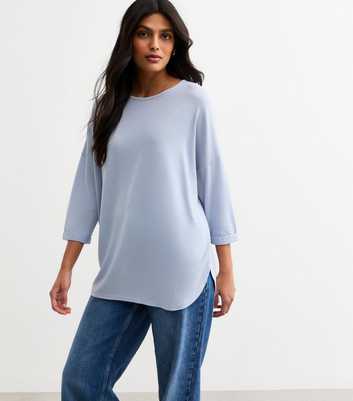 Blue Soft Touch Three Quarter Sleeve Top