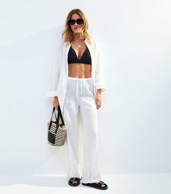 White Wide Leg Cover Up Trousers