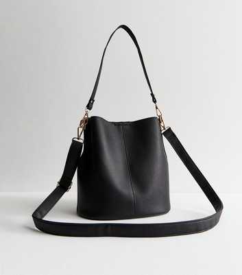 Black Faux Leather Bucket Bag 