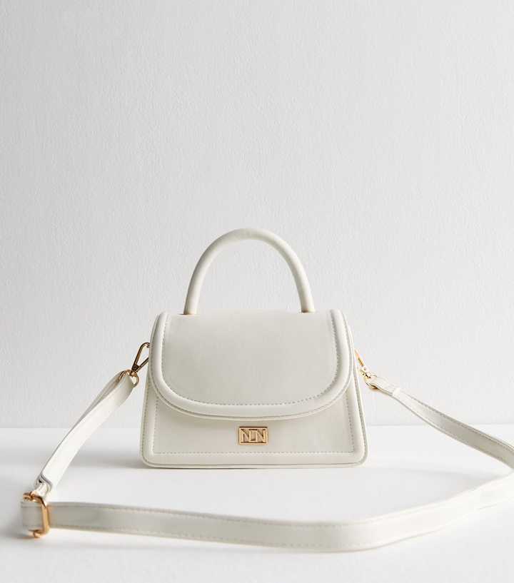 White Faux Leather Top Handle Bag