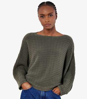 Apricot Khaki Cable Knit Batwing Jumper