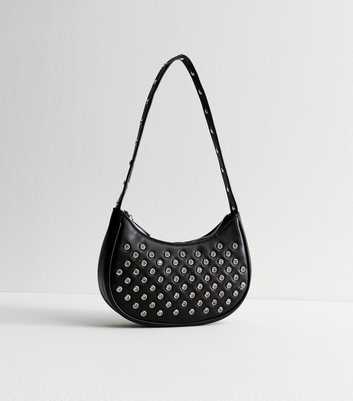 Black Diamanté Stud Shoulder Bag 