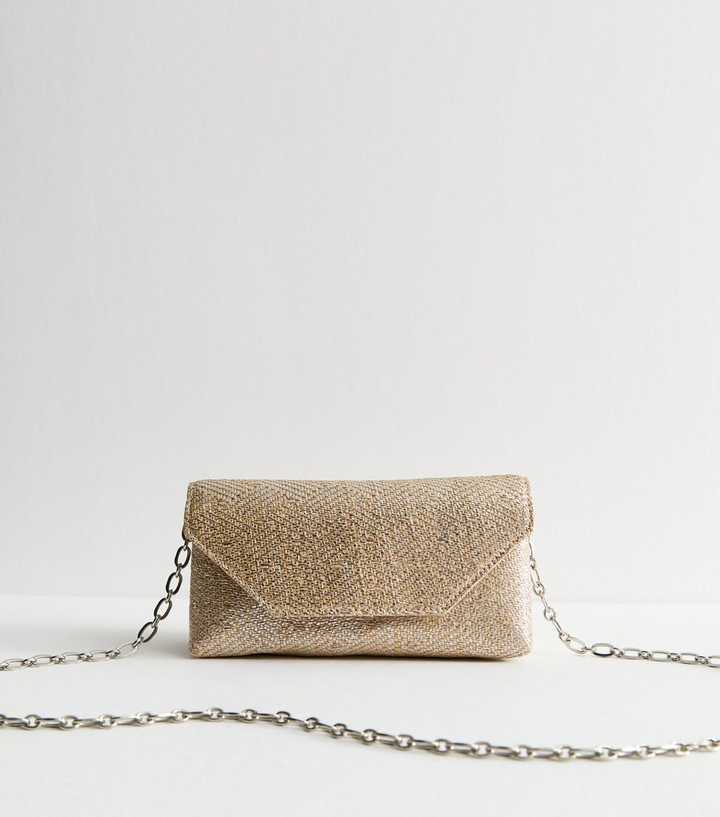 Silver Metallic Raffia Look Clutch