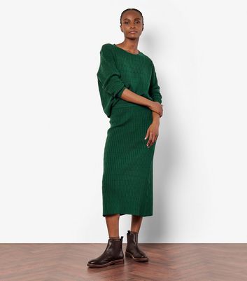 Apricot Dark Green Cable Knit Midi Skirt New Look