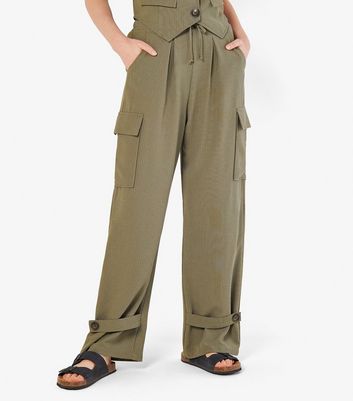 Apricot Olive Pinstriped Cargo Trousers New Look